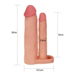 Image montrant la Gaine de Pénis Double Plaisir de Lovetoy, conçue pour augmenter le plaisir et offrir une double pénétration