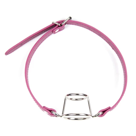 BDSM Bondage Knebel mit doppelten Ringen aus rosa Kunstleder