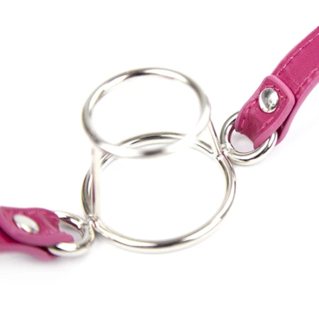 Bavaglio bondage a doppio anello BDSM in ecopelle rosa