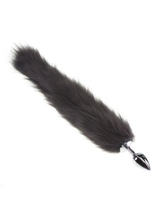 Image of the Anal Plug Black Fox Tail L with bushy faux fur tail