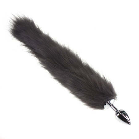 Immagine del plug anale coda di volpe nera L con coda cespugliosa in pelliccia sintetica