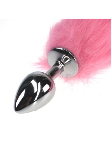 Image of Anal Plug Fuchsia Fox Tail S with pink coloured tail