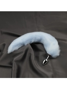 Immagine del plug anale a coda di volpe in acciaio azzurro L