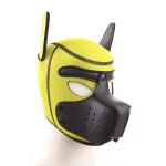 Immagine del cappuccio per cani in neoprene giallo/nero di KinkyPuppy