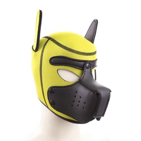 Immagine del cappuccio per cani in neoprene giallo/nero di KinkyPuppy