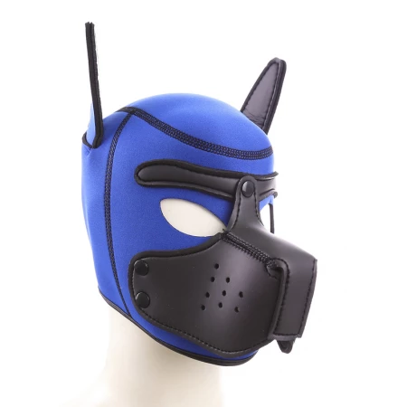 Immagine di un cappuccio in neoprene blu/nero per cuccioli di KinkyPuppy