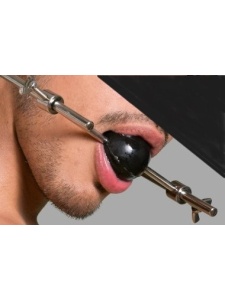 Image of the Red Ball Bite, an adjustable and safe BDSM accessory
