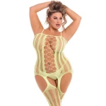 Image du Bodystocking Grande Taille 'Fake News' par Pink Lipstick en couleur jaune