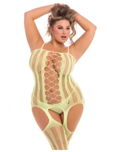 Immagine del Bodystocking Grande Taille 'Fake News' di Pink Lipstick in colore giallo