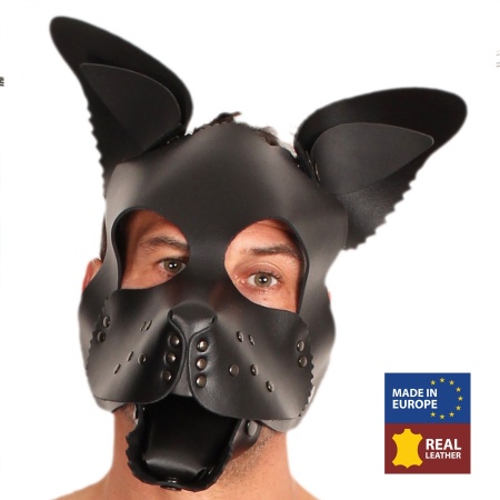 Image of the PUPPY Black Leather Dog Mask - The Red