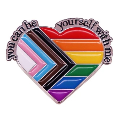 Image of the LGBTQ+ Rainbow Heart pin in metal