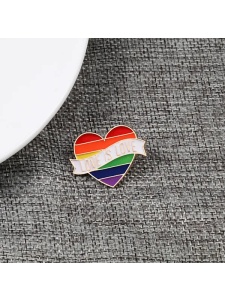 Image of the Love is Love rainbow pin, a colourful and meaningful fashion accessory