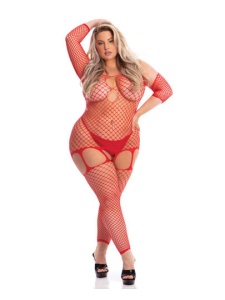 Red "In My Head" bodystocking by Pink Lipstick - Lingerie Grande Taille Sexy