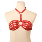 Woman wearing the Red Kiotos erotic bra, sexy PU harness