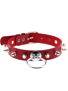 BDSM Kiotos Necklace with Rivets and Ring in red
