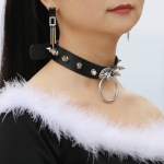 BDSM Kiotos Halskette mit Nieten und Ring in Rot