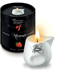 Bougie de massage rouge avec parfum de fraise de la marque Plaisir Secret