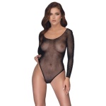 Woman wearing a Black Strass Fishnet Bodysuit by NO:XQSE