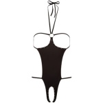 Woman wearing the Black Open Erotic Bodysuit by NO:XQSE
