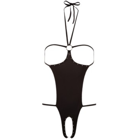 Donna che indossa il Body erotico aperto nero di NO:XQSE