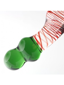 Elegante dildo in vetro NANAMI con filamenti rossi e punta verde
