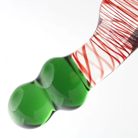 Glasdildo Elegant NANAMI mit roten Fäden und grüner Spitze
