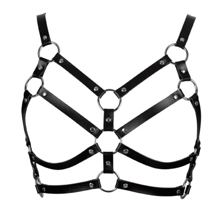 Black faux leather chest harness, ideal for BDSM