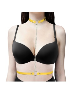 Bdsm Harness - Yellow Collar and Body Belt