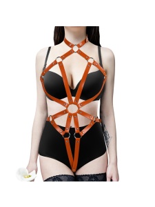 Immagine dell'imbracatura per il corpo BDSM arancione in finta pelle