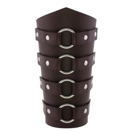 Brown faux leather BDSM bracelet, sturdy and adjustable