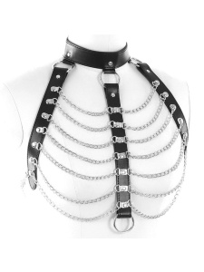 Woman wearing the BDSM Harness Bra with Chains
