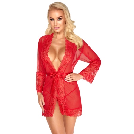 Image of the Red & Gold Lace Kissable Kimono Bathrobe - Sensual Elegance