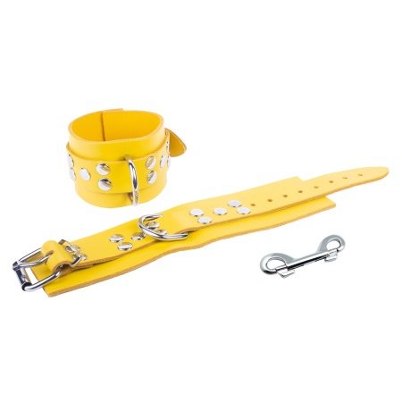 Menottes BDSM en Cuir Jaune ULTRA de la marque The Red