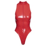 Image of Black Level's Bright Red Vinyl Shaper Bodysuit with Stand-Up Collar