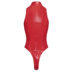 Image of Black Level's Bright Red Vinyl Shaper Bodysuit with Stand-Up Collar