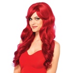 Woman wearing a Leg Avenue Long Wavy Red Wig