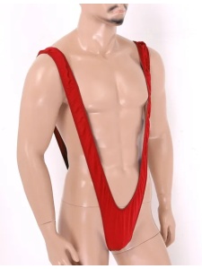Man wearing the Red Strapless Bodysuit by Black Level