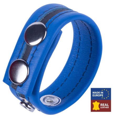 The Red Tippy Blue Adjustable Leather Cockring to improve stamina