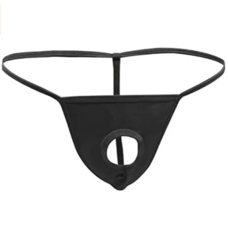 Woman wearing a Sexy Open Viscose Thong in black