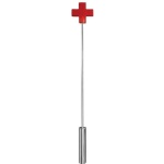 Red metal whip with leather cross