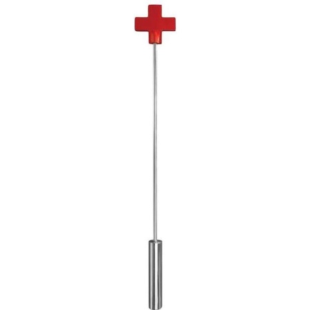 Red metal whip with leather cross