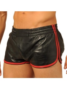 men's black-red leather shorts