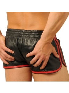 short en cuir noir-rouge homme