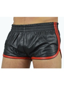 short imitation cuir noir-rouge