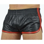 black-red imitation leather shorts