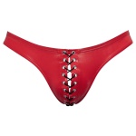 Slip rouge brillant sexy avec laçage noir