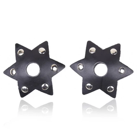 Erotic nipple covers in imitation leather with small rivets