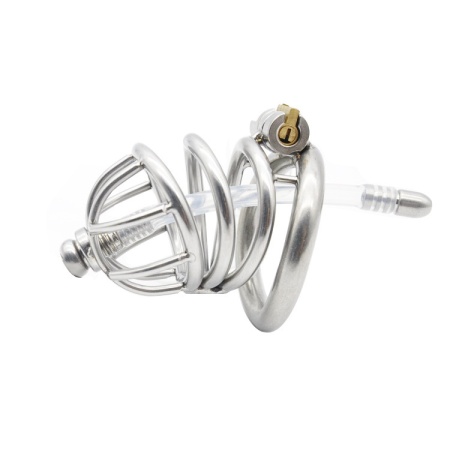 Image de la Cage de Chasteté avec Plug d'Urètre en Silicone et Anneau Incurvé