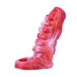 Manicotto per pene in silicone realistico, rosso e bianco