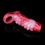 Manicotto per pene in silicone realistico, rosso e bianco